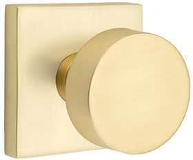 Emtek Modern Classic Round Door Knob with Square Rosette, Satin Brass
