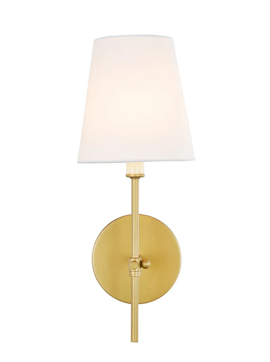 Elegant Lighting Mel 15" 1-Light Bath Wall Sconce, Brass with White Linen Shade