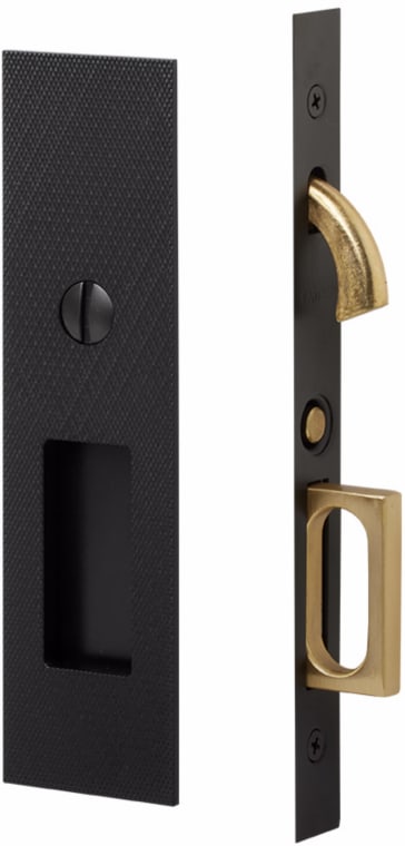 Emtek Knurled Modern Rectangular Pocket Door Mortise Lock, Flat Black