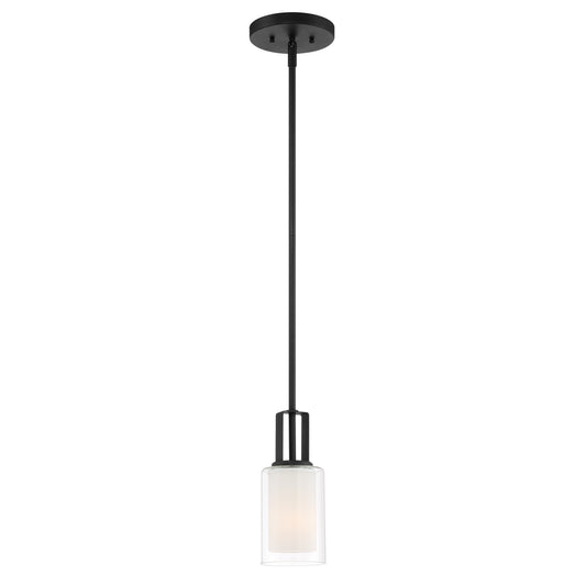 Minka-Lavery Parsons Studio 1-Light Mini Pendant, Sand Coal Black with Etched White Glass