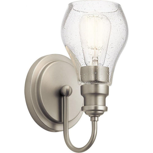 Kichler Greenbrier 10-1/4" 1-Light Wall Sconce, Brushed Nickel with Clear Seeded Glass