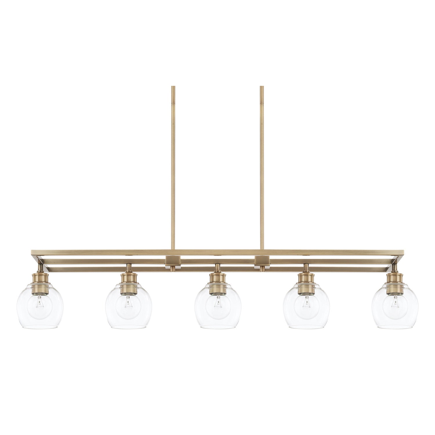 Capital Lighting Mid-Century 5-Light Linear Chandelier, Aged Brass with Clear Glass (47") — Customer Return