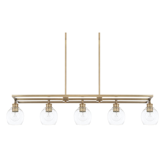 Capital Lighting Mid-Century 5-Light Linear Chandelier, Aged Brass with Clear Glass (47") — Customer Return