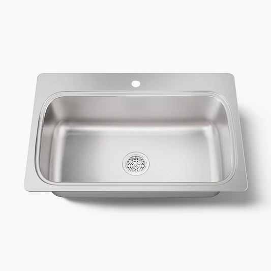 Kohler Verse 33" Top-Mount Single-Bowl Kitchen Sink with Single Faucet Hole, Stainless Steel