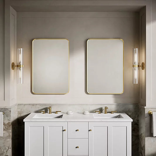 Kohler Essential 24" x 36" Rectangular Framed Wall Mirror, Moderne Brushed Gold