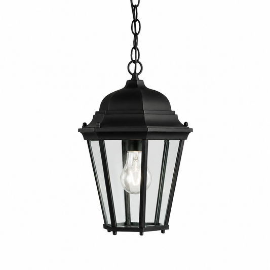 Kichler Madison 13-1/2" 1-Light Outdoor Hanging Pendant, Black with Clear Beveled Glass