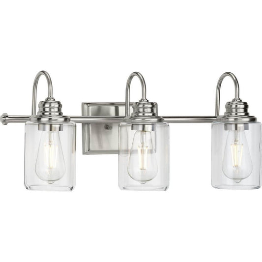 Progress Lighting Aiken 23" 3-Light Bath Vanity Light, Brushed Nickel with Clear Glass