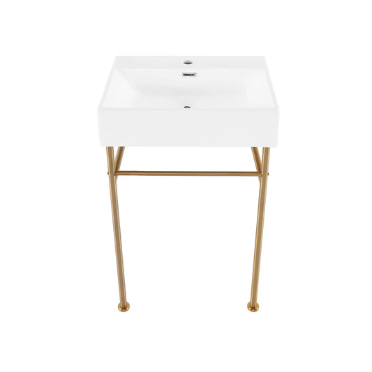 Swiss Madison Claire 24" Ceramic Console Bathroom Sink with Gold Legs, White