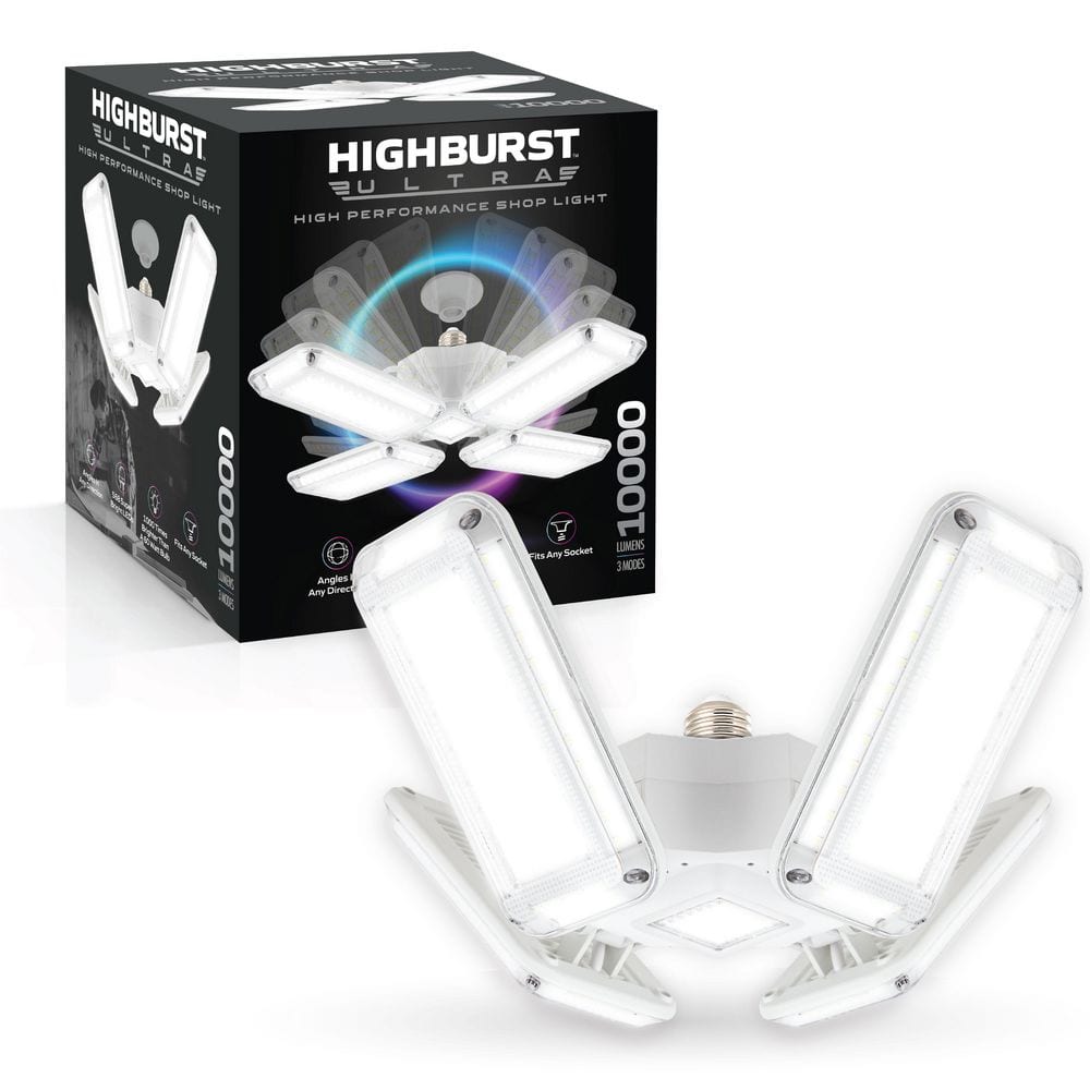 Bell + Howell Highburst 90W Eq. E26 Adjustable 4-Panel 10000-Lumen LED Garage Light Bulb