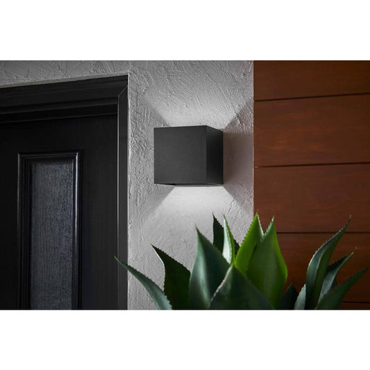 Home Decorators Collection Greeleyville 1-Light Sand Black Outdoor Integrated LED Wall Lantern Sconce