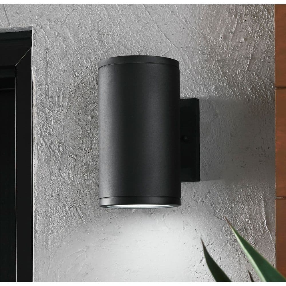 Home Decorators Collection Rodham 8 in. Black Integrated LED Outdoor Wall Lantern Sconce