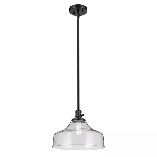 Kichler Avery 14-1/2" 1-Light Bell Pendant, Black with Clear Seeded Glass
