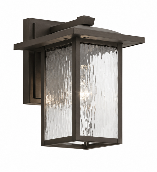 Kichler Capanna 10-1/4" 1-Light Outdoor Wall Sconce, Olde Bronze with Clear Waterfall Glass