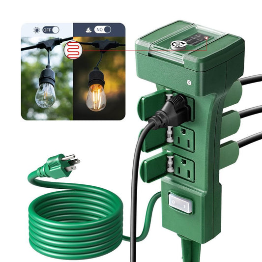 DEWENWILS Outdoor Power Stake Timer with Photocell, 6 Grounded Outlets, 6 ft. Cord, Dusk to Dawn