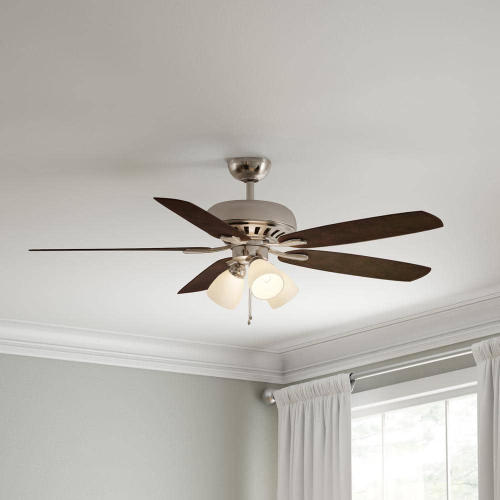 Hampton Bay Rockport 52 in. Indoor LED Brushed Nickel Ceiling Fan with Light Kit & Downrod