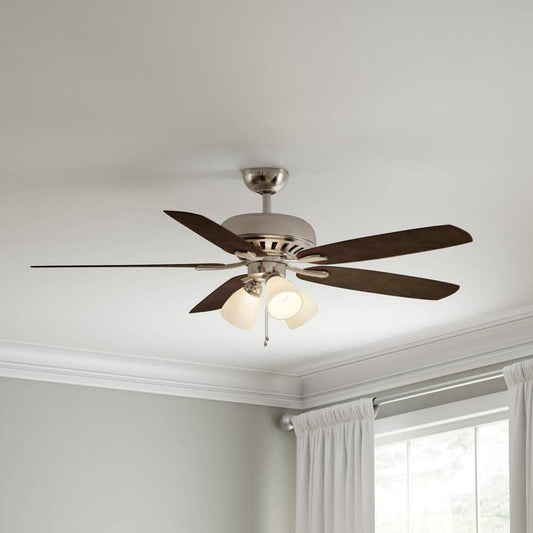 Hampton Bay Rockport 52 in. Indoor LED Brushed Nickel Ceiling Fan with Light Kit & Downrod