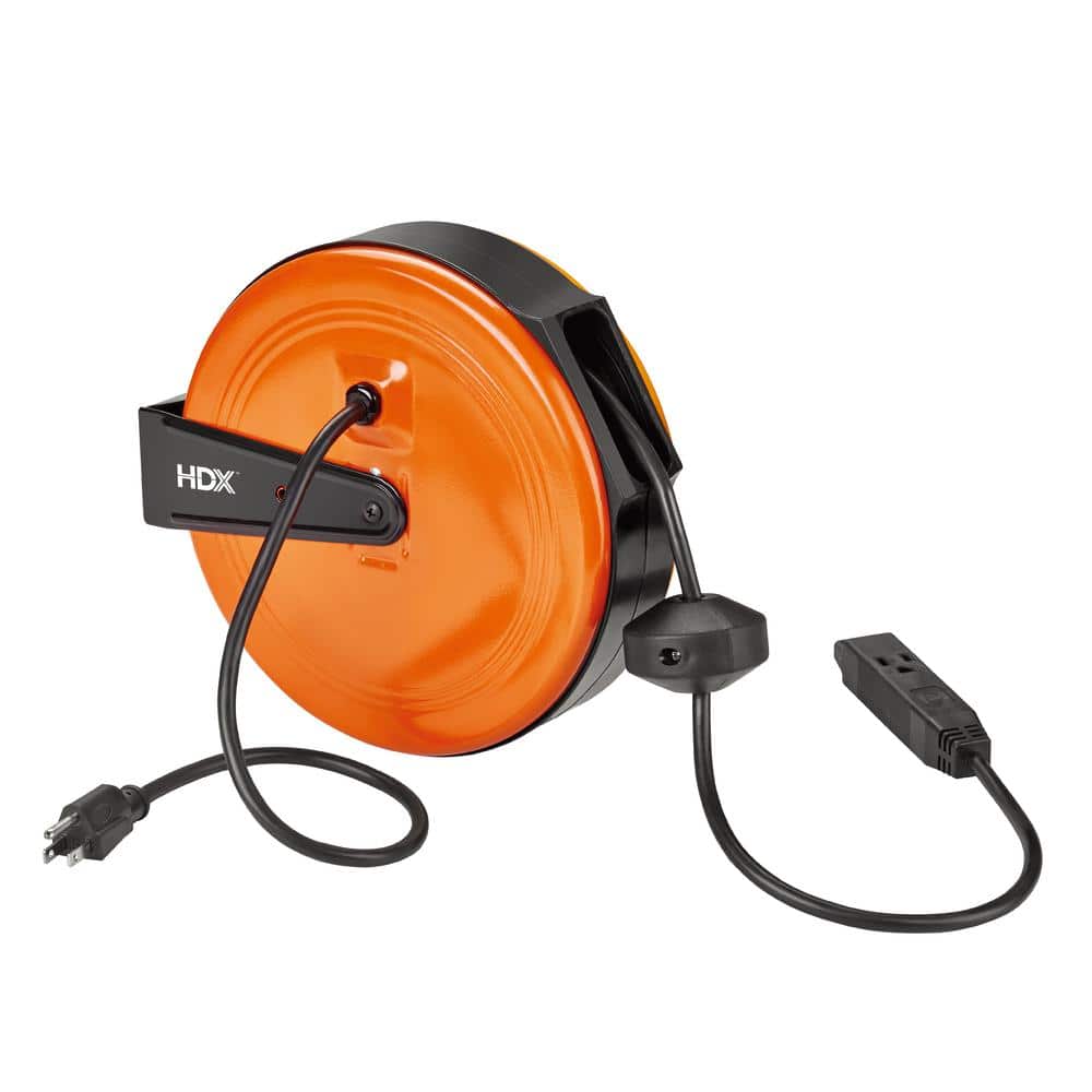 HDX 30 ft. 16/3 Retractable Cord Reel with 3 Grounded Outlets, Orange