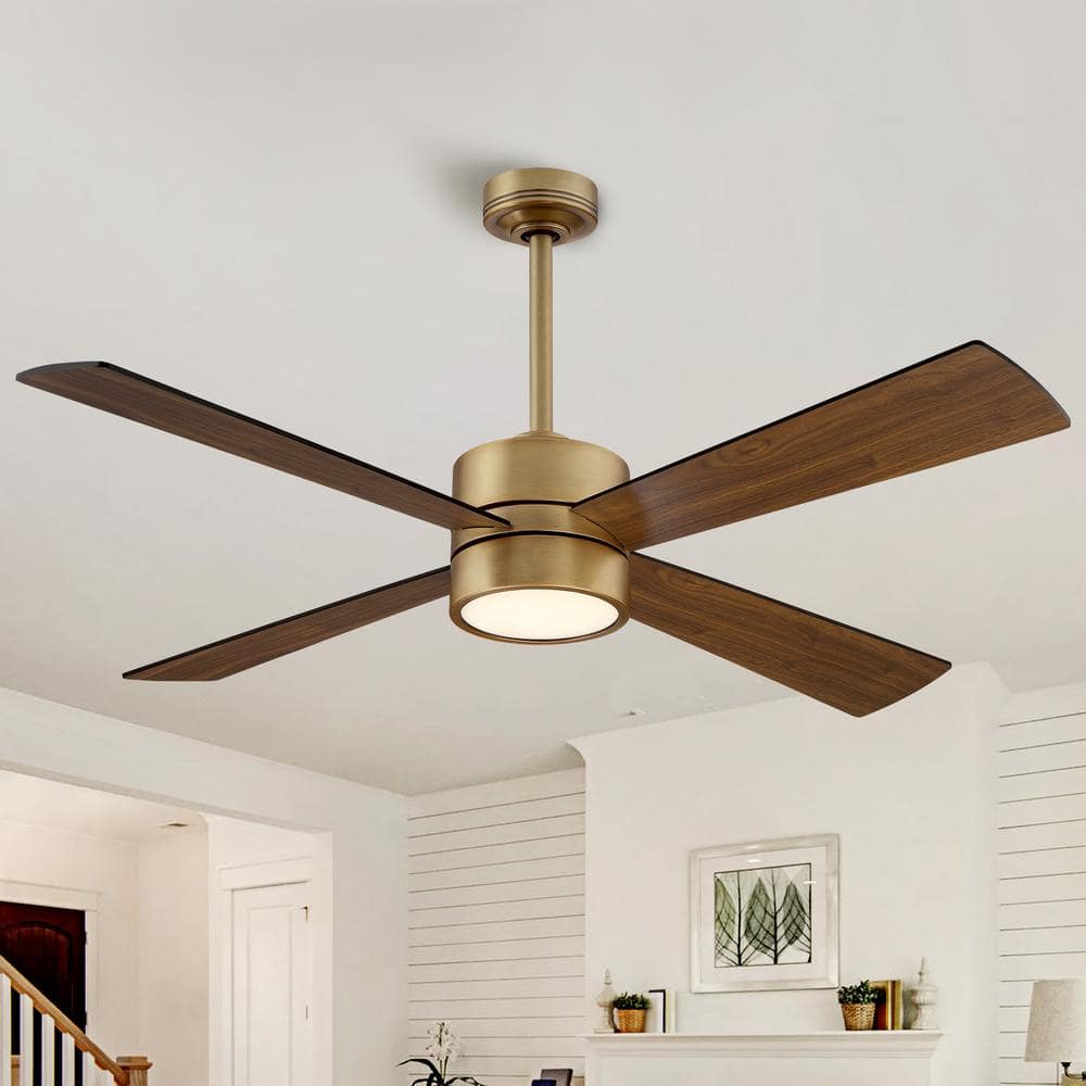iHOMEadore 52 in. Indoor Integrated LED Natural Brass Ceiling Fan with Light and Remote