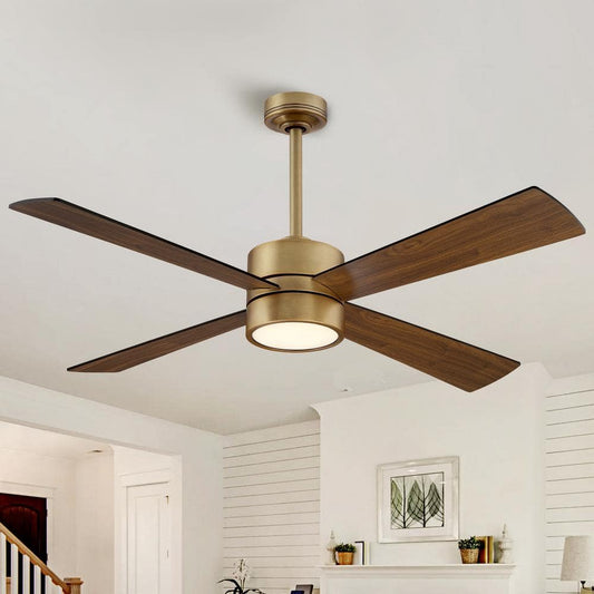 iHOMEadore 52 in. Indoor Integrated LED Natural Brass Ceiling Fan with Light and Remote