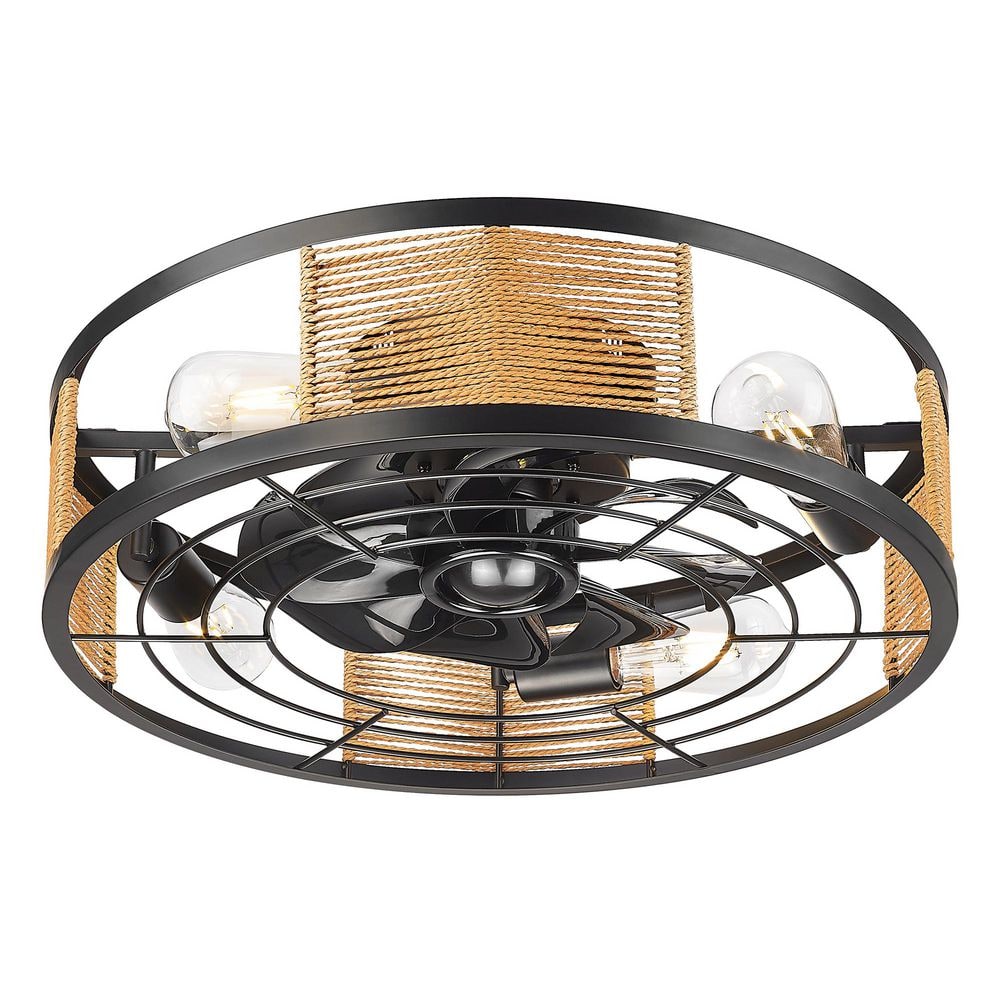 20 in. Indoor Black 100-240V Low Profile Ceiling Fan with Light and Remote