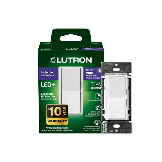 Lutron Diva LED+ Dimmer Switch with Night Mode, 150-Watt, Single-Pole or 3-Way, White