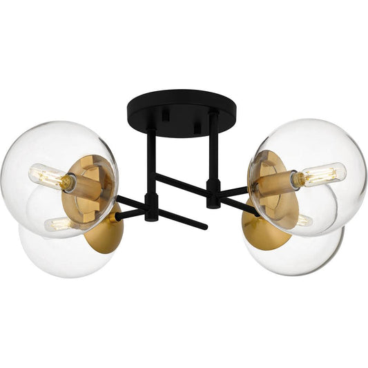 21.88 in. 4-Light Matte Black and Natural Wood Vanity Light