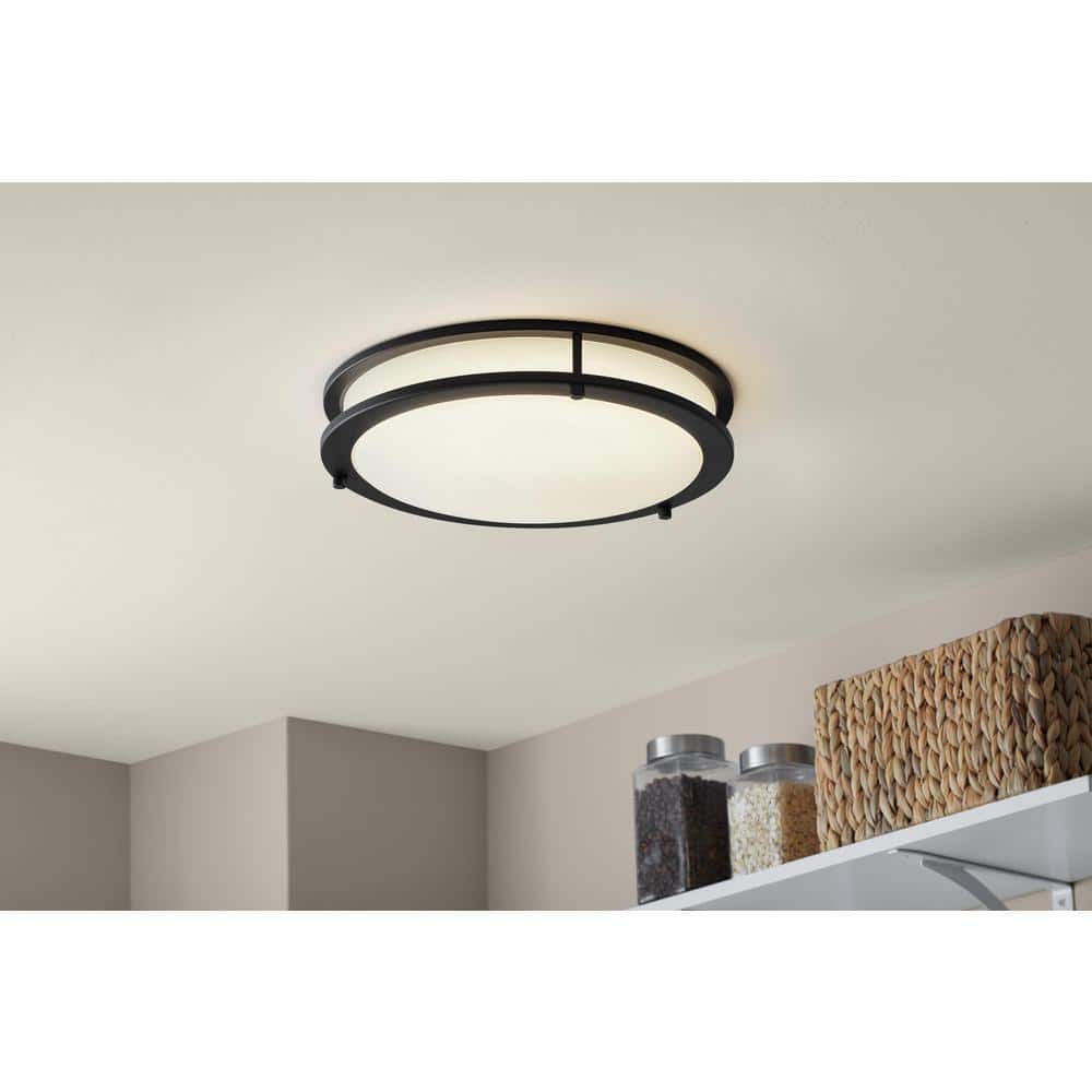 Hampton Bay Flaxmere 14 in. Modern Matte Black Selectable CCT Integrated LED Flush Mount