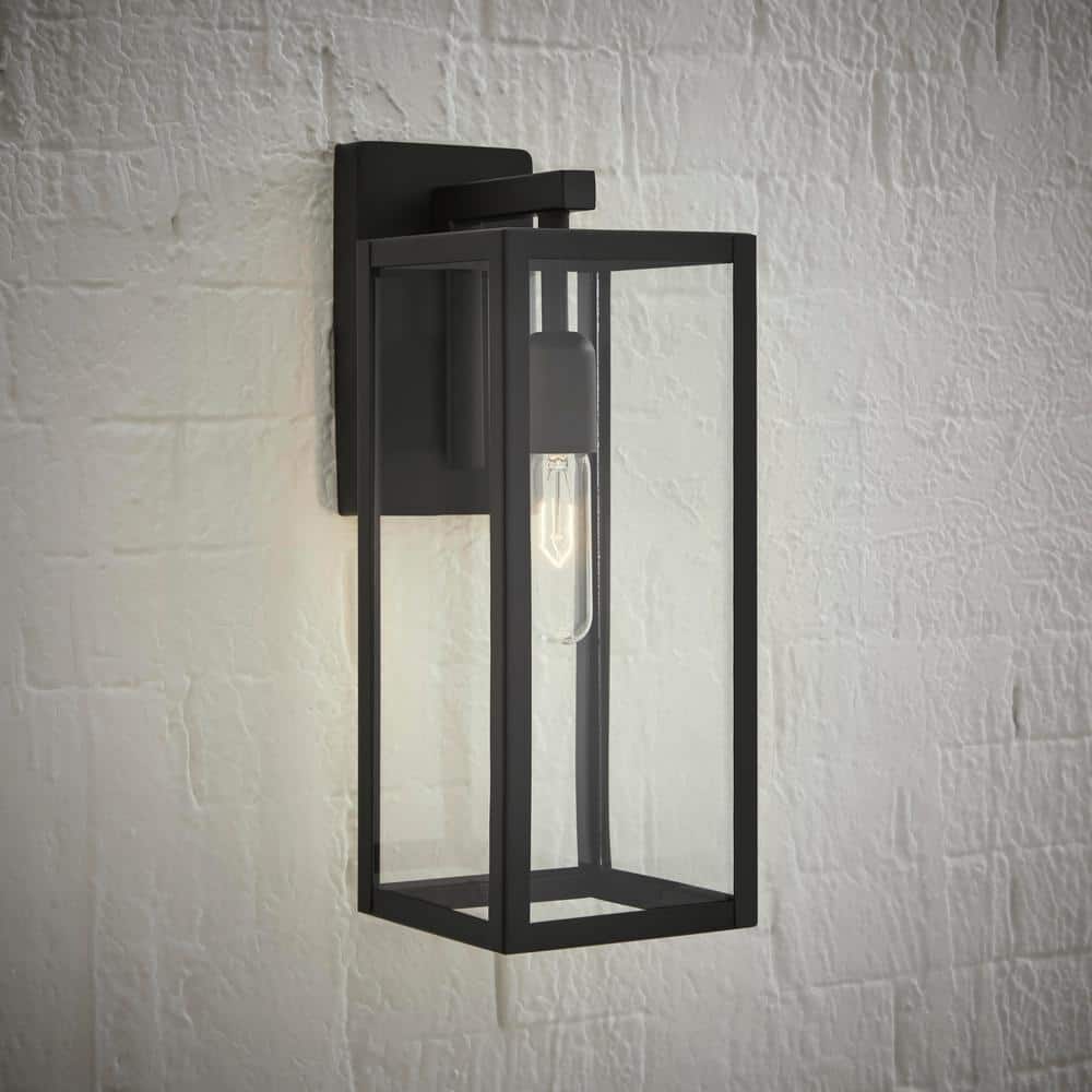 Hampton Bay Hurley 16 in. 1-Light Outdoor Wall Lantern Sconce, Black