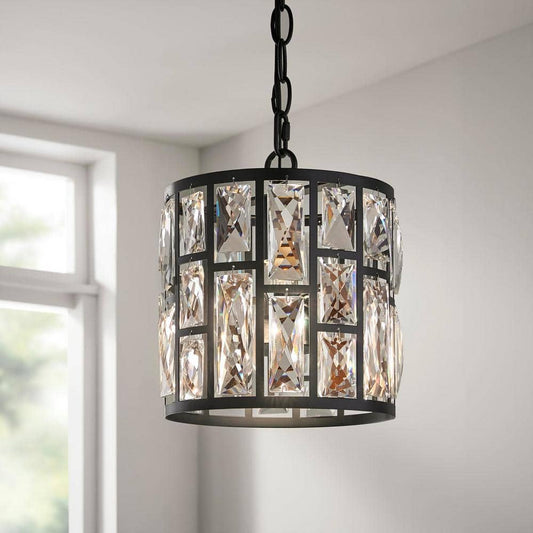 Home Decorators Collection Kristella 1-Light Matte Black Pendant with Clear Crystal Shade