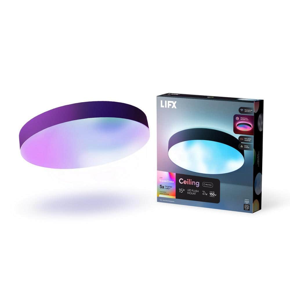 LIFX 15 in. Smart WiFi LED Flush Mount Ceiling Light, Matte Black