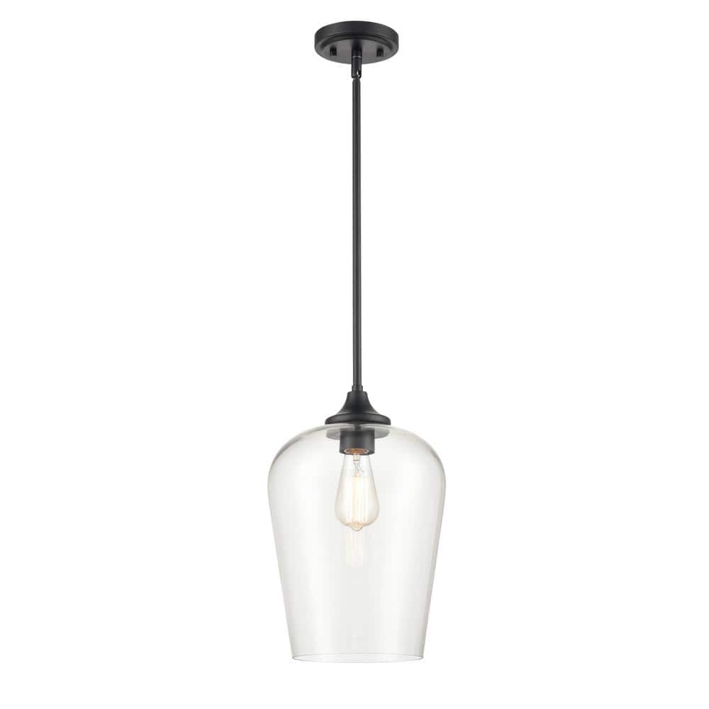 1-Light 10 in. Matte Black Mini Pendant