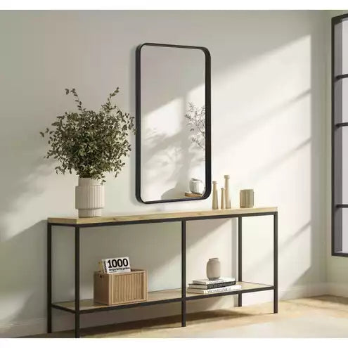 Elegant Lighting Remy 22" x 40" Rounded-Corner Metal Framed Wall Mirror, Black