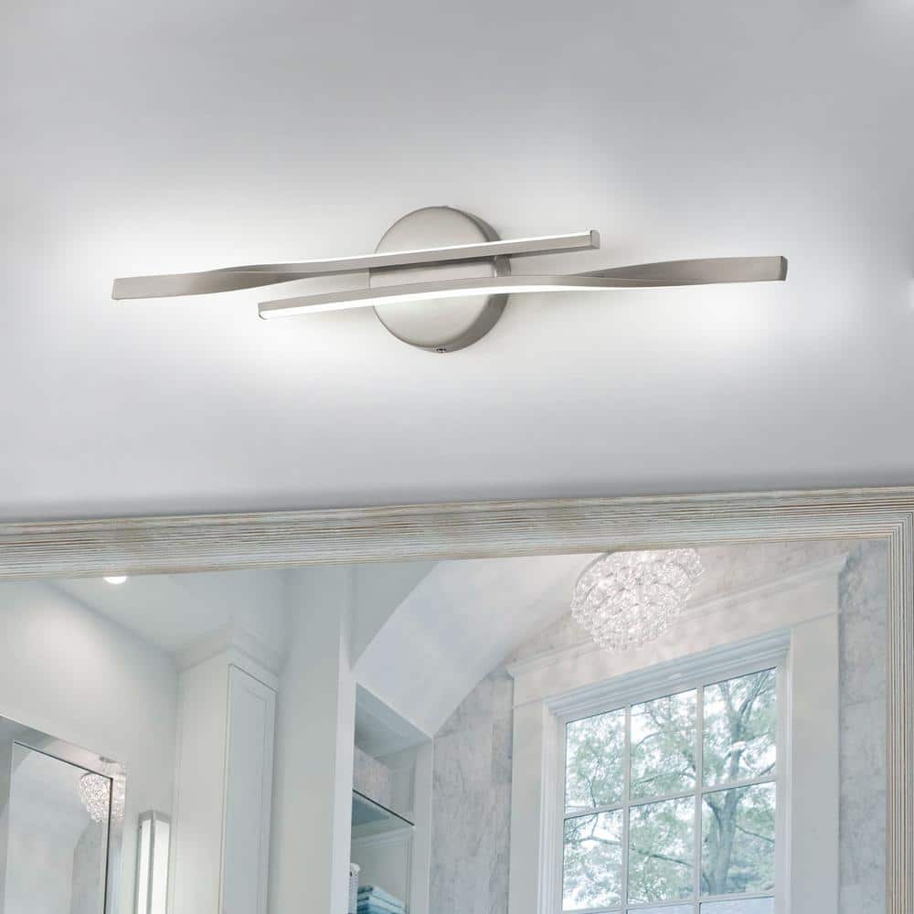 EDISLIVE Holiday 23.6 in. 2-Light 15W Integrated LED Nickel Modern Bath Vanity Light