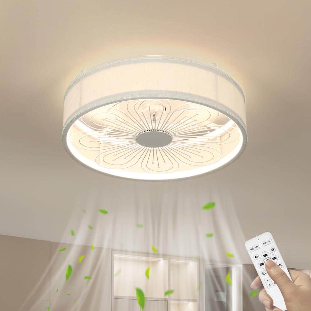 20 in. Smart Indoor Black Low Profile Flush Mount Ceiling Fan with LED Light and Remote