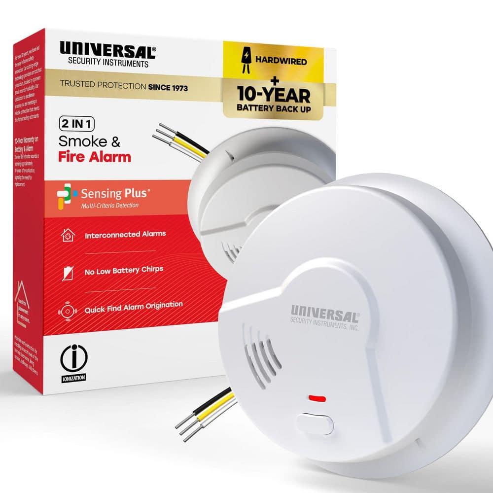 Universal Security Instruments Hardwired 10-Year Battery Backup Smoke Detector, Ionization