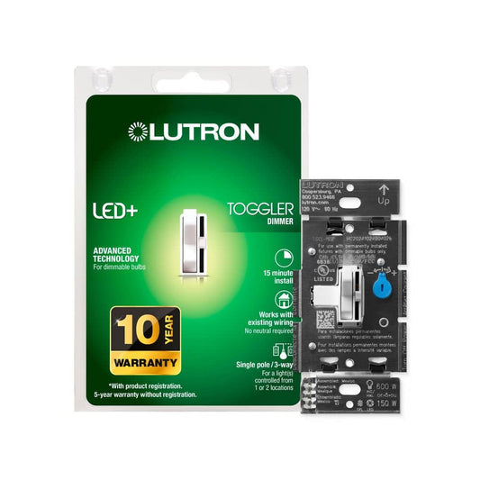 Lutron Toggler LED+ Dimmer Switch, 150W LED, Single-Pole or 3-Way, White
