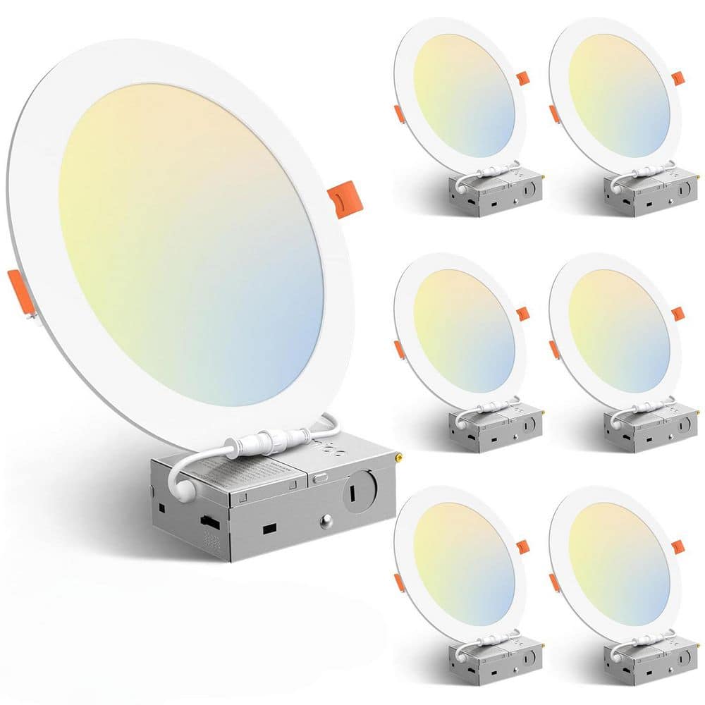 TJOY 6-Pack 8 in. 5CCT Ultra-Thin Integrated LED Recessed Ceiling Light, 1550LM, Dimmable 18W